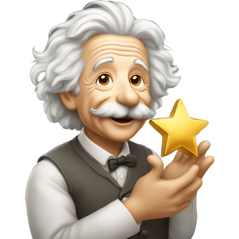 happy albert einstein holding one golden small star in one hand emoji