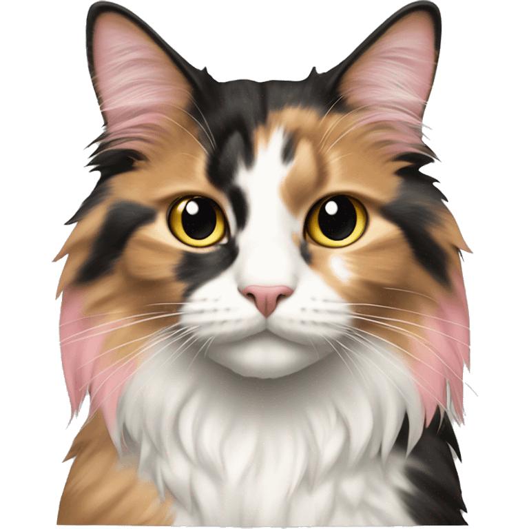 Long-haired Calico cat pink nose standing emoji