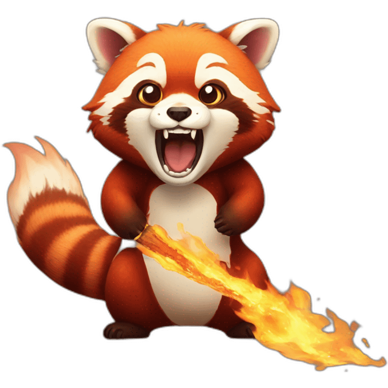 Red panda opening mouth with fire emoji