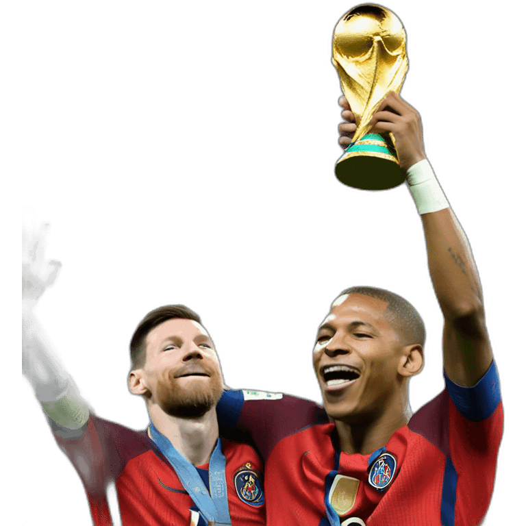 Mbappe qui pleure devant Messi heureux qui tien la coupe du monde emoji