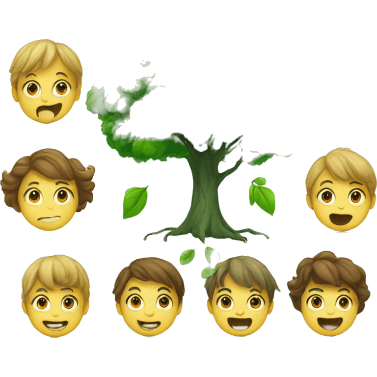 green tree and children with different emotions emoji