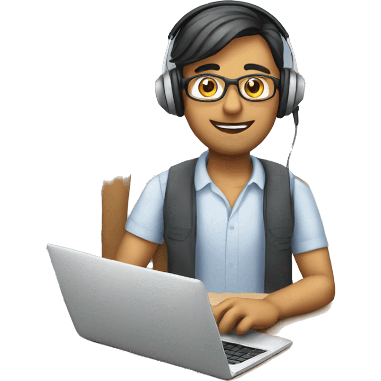 an indian online maths tutor teaching through the laptop wearing a headset emoji