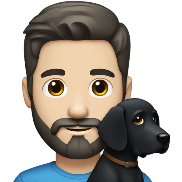 Dark hair blue eyes man beard and mustache holding black Labrador  emoji