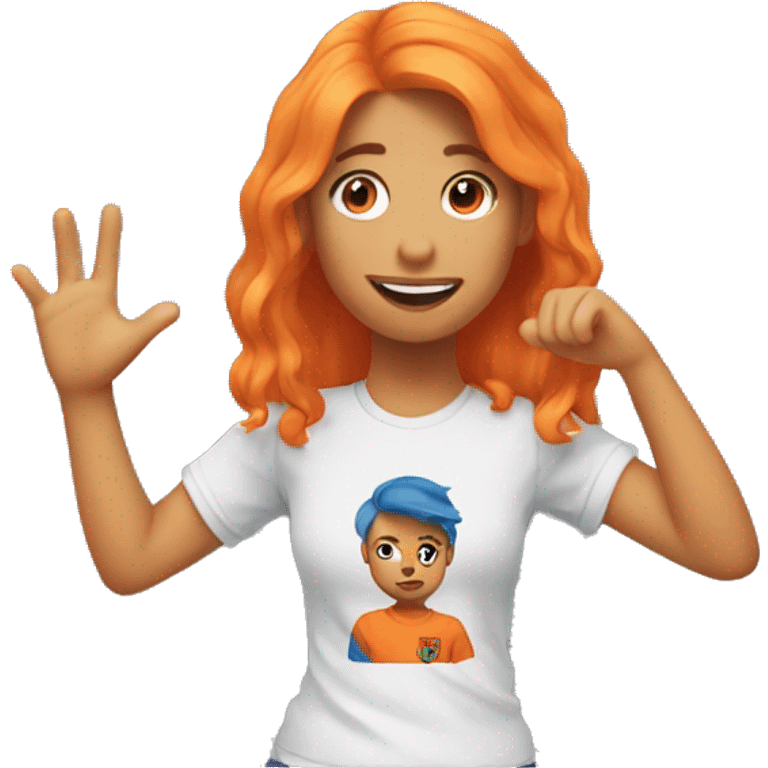 Girl with barcalona t-shirt with orange hair and doing like with her hand emoji