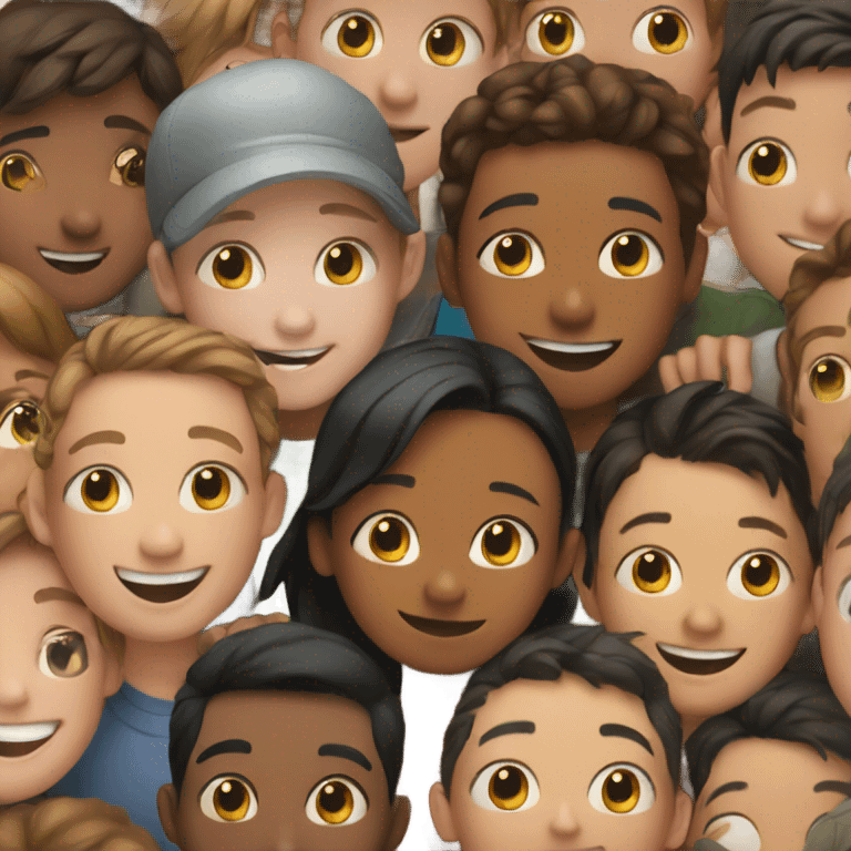 smiling girl surrounded by boys emoji