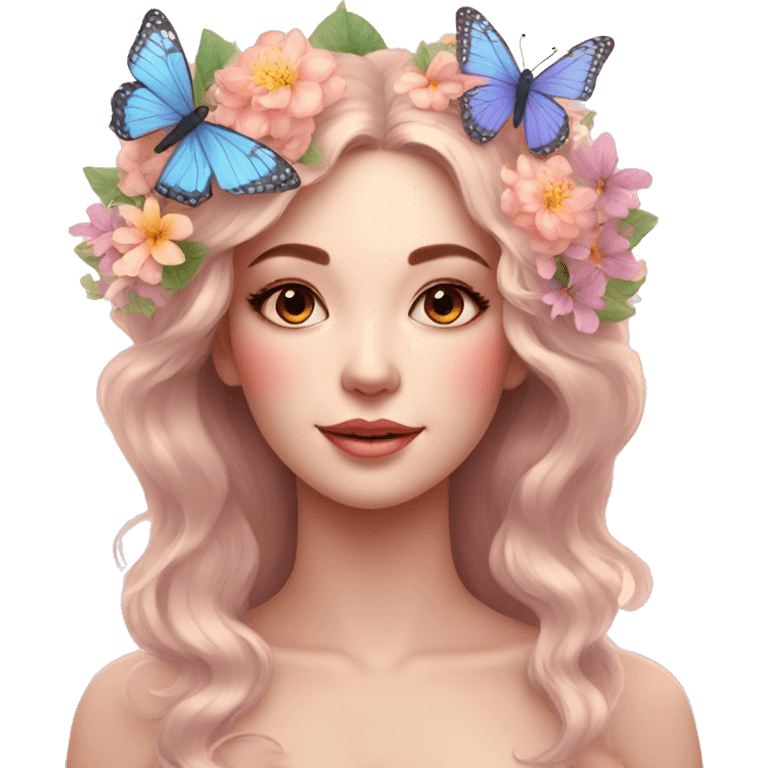 Gorgeous pastel lady with flowers and butterflies emoji