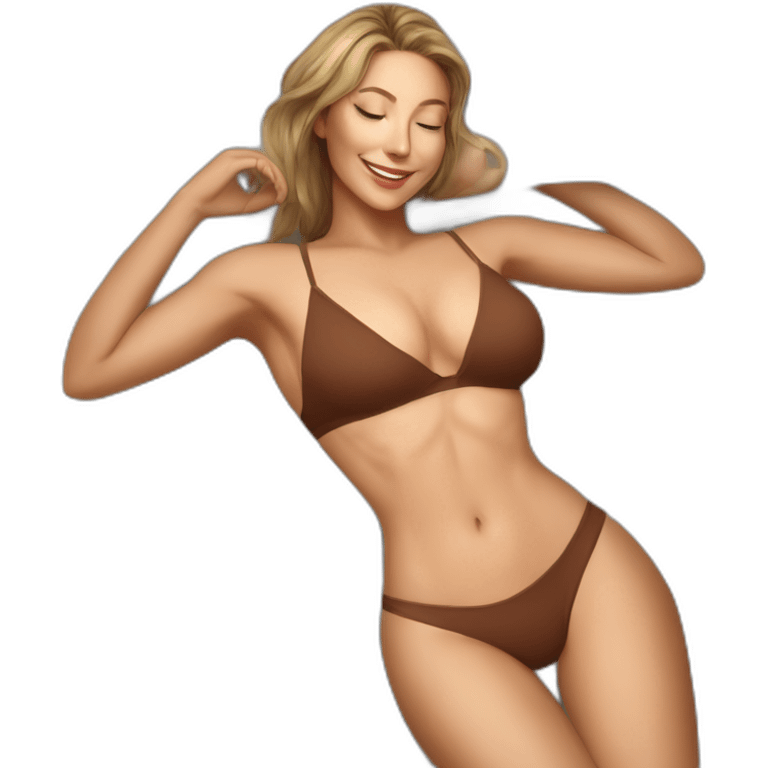 Sexy pose soft-fit Caucasian woman bikini (beach body) in bed emoji