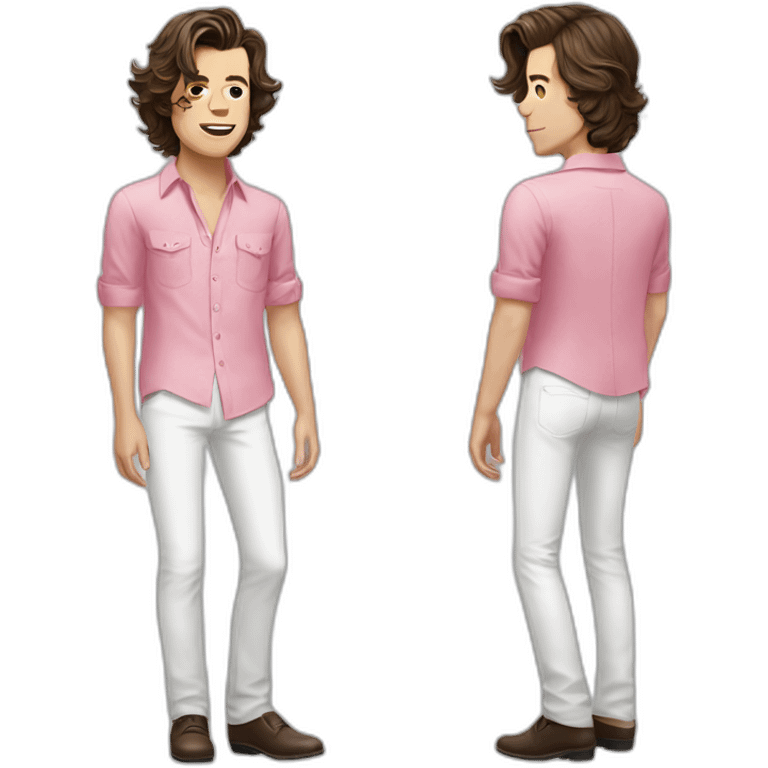 Harry styles in iconic white pants and pink shirt emoji