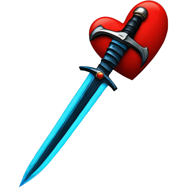 Create a red heart with a black sword through it, with a blue aura, in a pop-art style. emoji