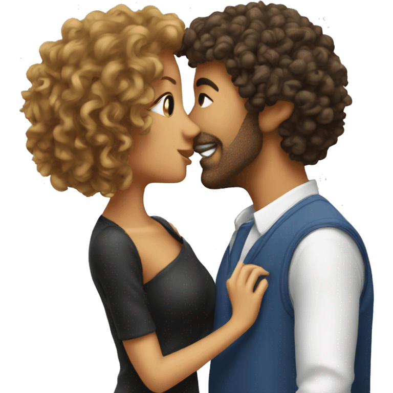 Curly man kiss women with bob emoji