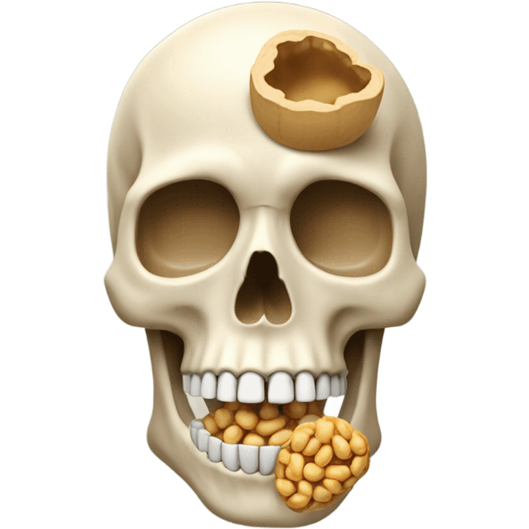 Human skeleton with his brain replaced with a peanut emoji