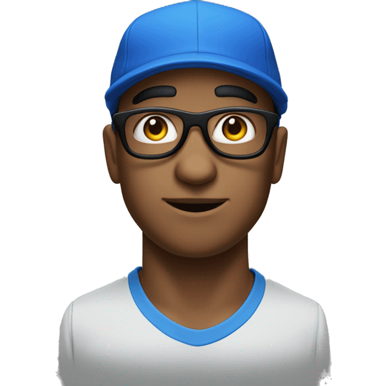 A man wearing a blue cap with 'P' on it and black glasses, white skin and big nose emoji