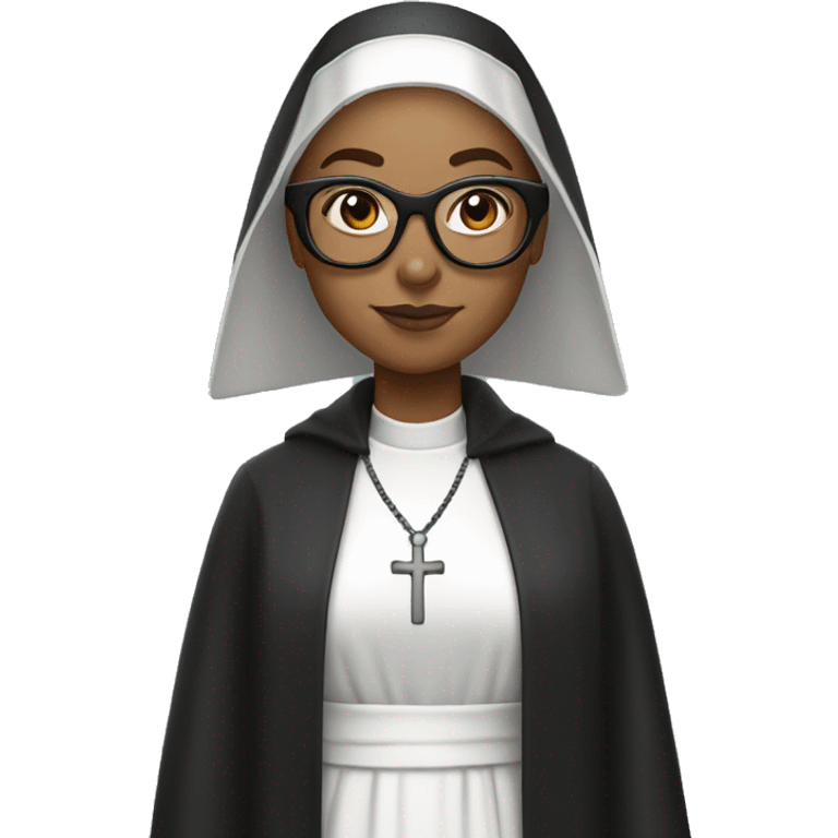 Female nun with medium skin tone and curly hair wearing spike Lee glasses emoji