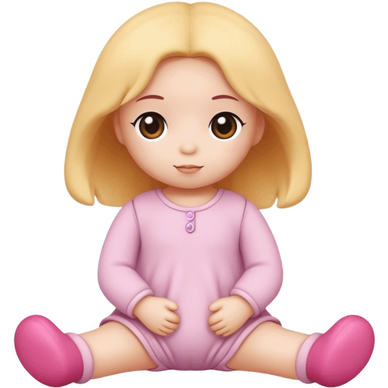 A small, soft toy doll with a cute face and simple clothes, symbolizing childhood and play emoji