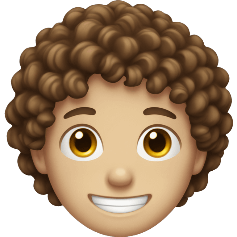 White teen boy with freckles, blue eyes, curly brown hair, and a big smile emoji