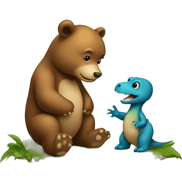 a baby bear proposing to a dinosaur emoji