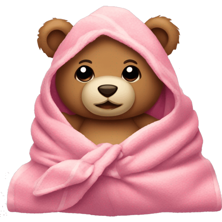 teddy bear in a cozy blanket with pink bow emoji