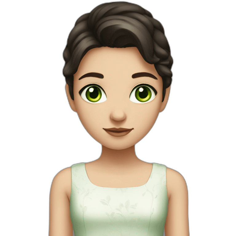 Girl, 14 years old, dark hair, green eyes, white skin, wearing a dress emoji