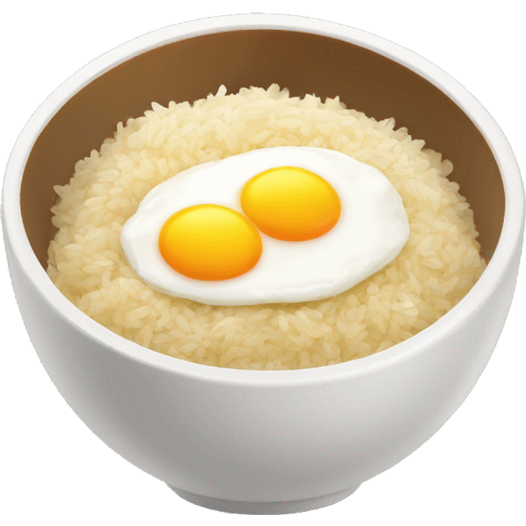 a bowl of rice with two eggs and chicken thigh front view emoji