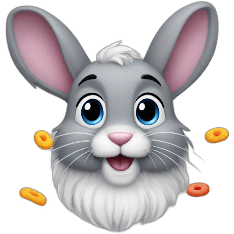 Grey hairy rabbit eat frootloops emoji