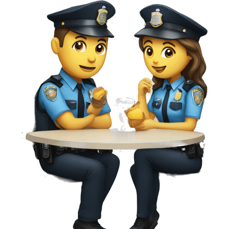 police man and woman sitting at a table, eating lunch emoji