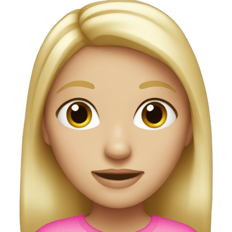 Blonde girl wearing pink emoji