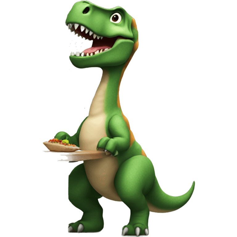 dinosaur sitting at table eating lunch emoji