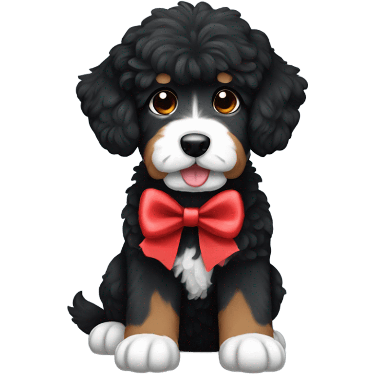 Black bernedoodle dog with red bow emoji