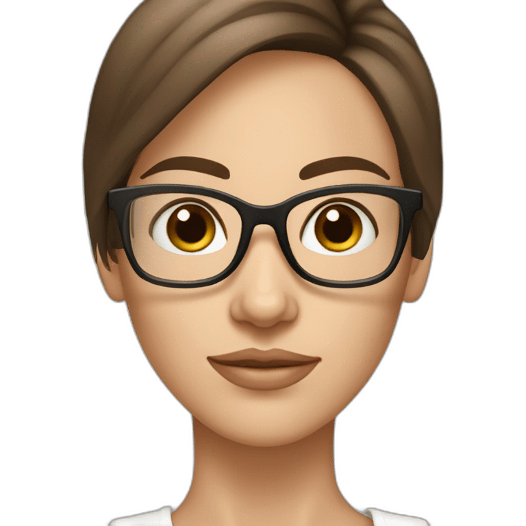 White skin Pretty woman with straigh brown hair, brown big eyes with glasses long eyebrow strong nose emoji