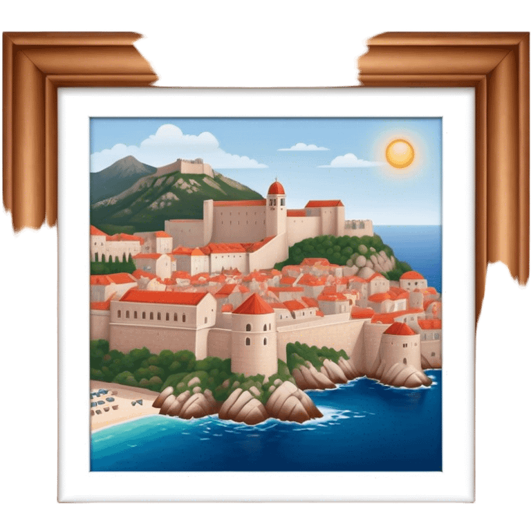 Cinematic Realistic Dubrovnik Landmark Emoji, depicted with historic fortified walls and red‚Äêtiled roofs rendered with intricate detail and dynamic, coastal lighting. emoji