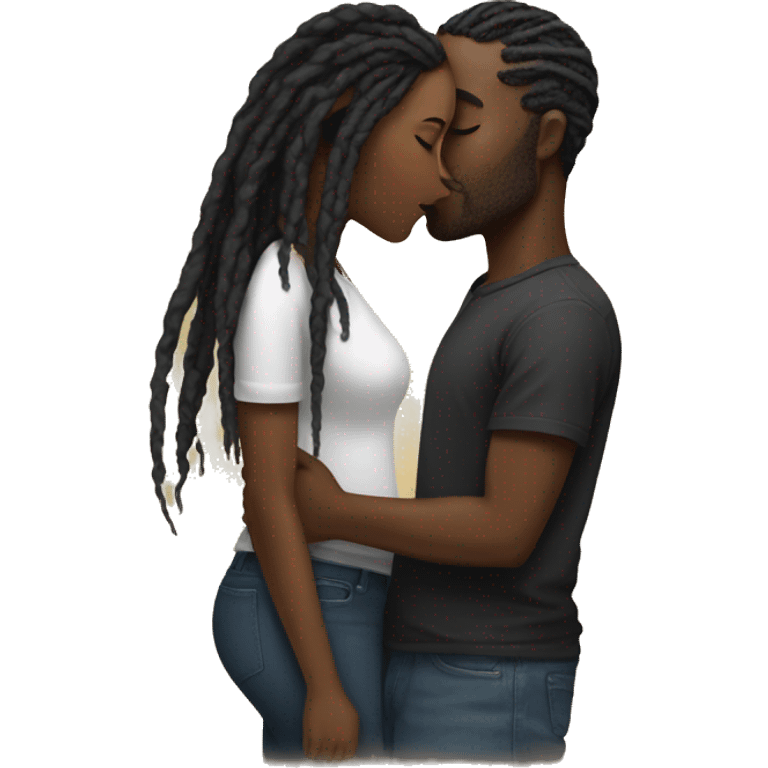 Black man with dreads kissing a black woman  emoji