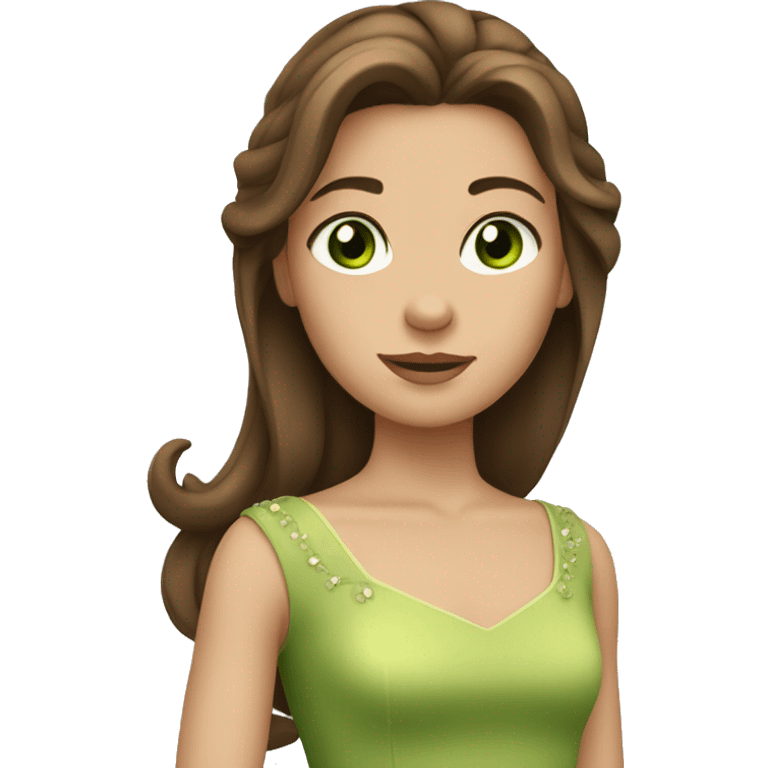 Princess with straight brown hair and green eyes emoji