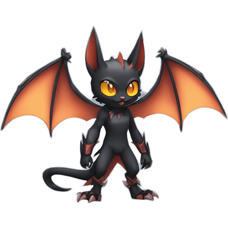 Black Cool Edgy Punk-Gothic Horned Bat-winged Litten-Bat-cat-Fakemon full body emoji