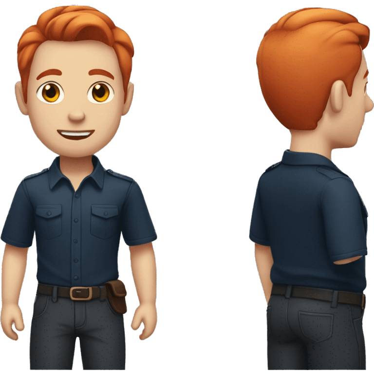 a white man with red dyed hair, shaved on the sides that is dyed black. He is wearing a dark blue button up shirt emoji