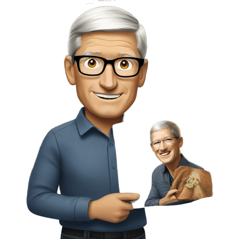 tim cook holding a painting emoji