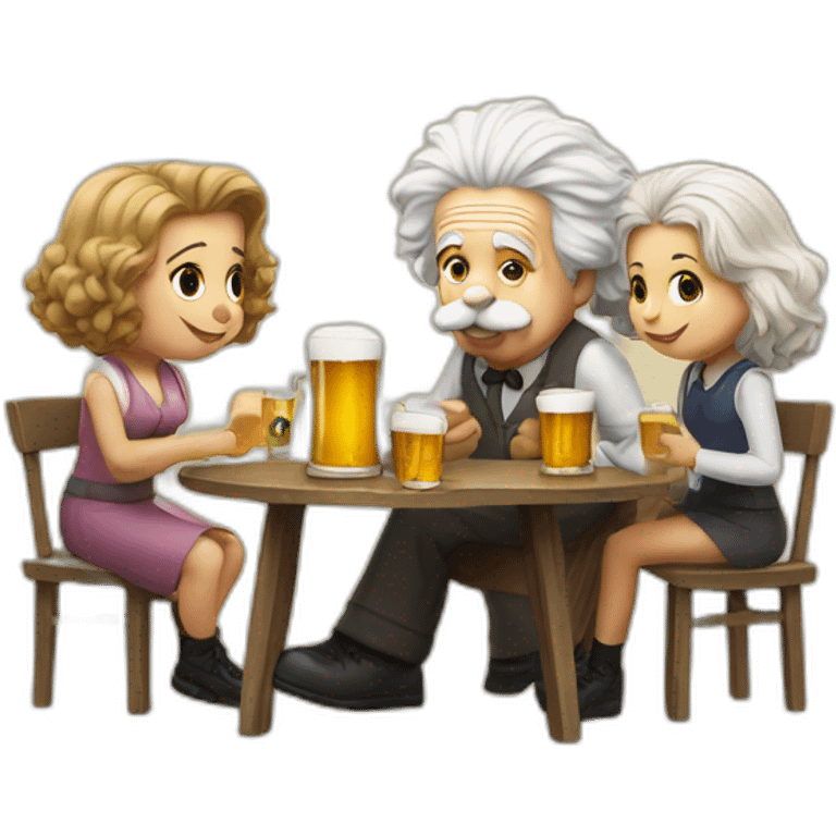 Einstein drinking beer with two girls emoji