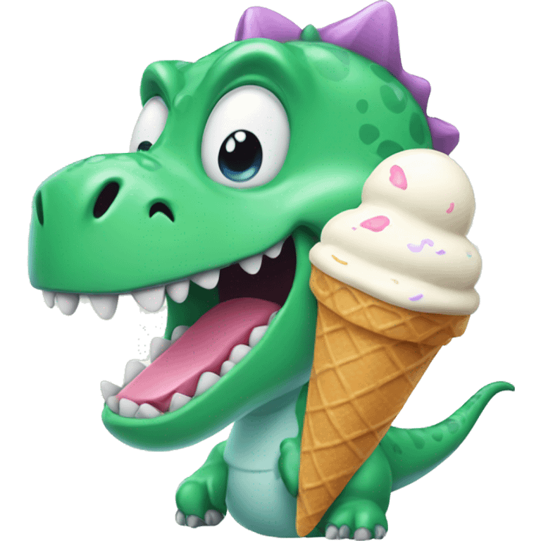 Happy Dino with ice cream  emoji