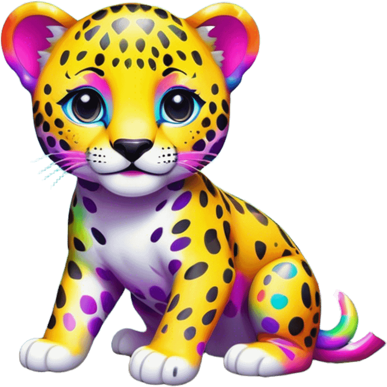 A rainbow colored jaguar cub in a colorful forest inspired by Lisa Frank artwork from the 1990s emoji