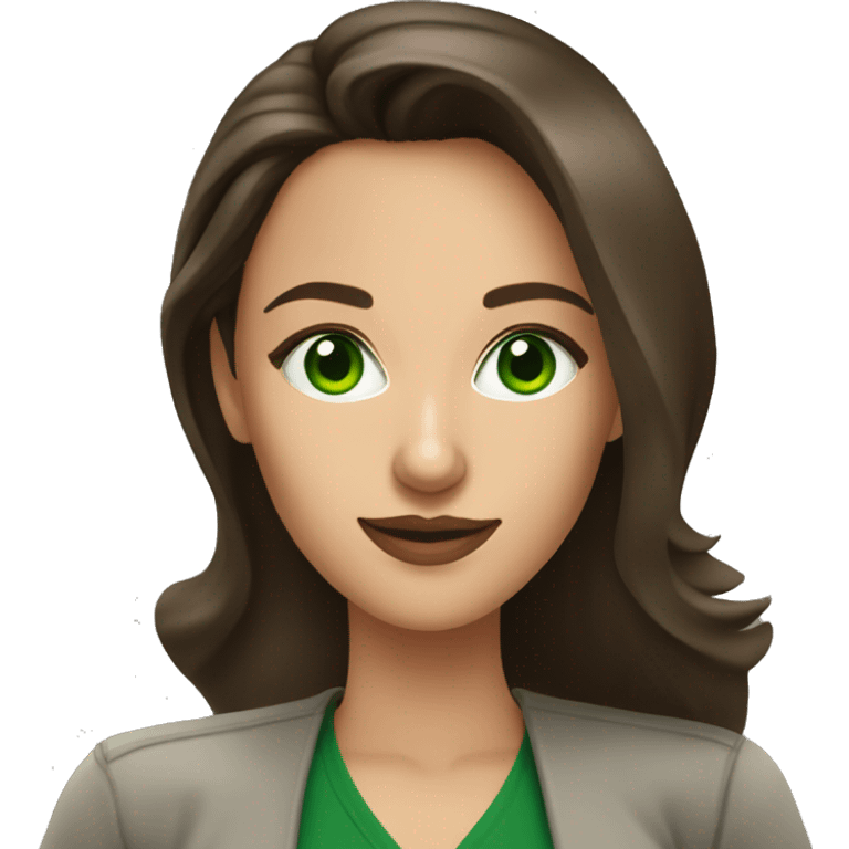 Brunette influencer woman with green eyes taking selfie emoji