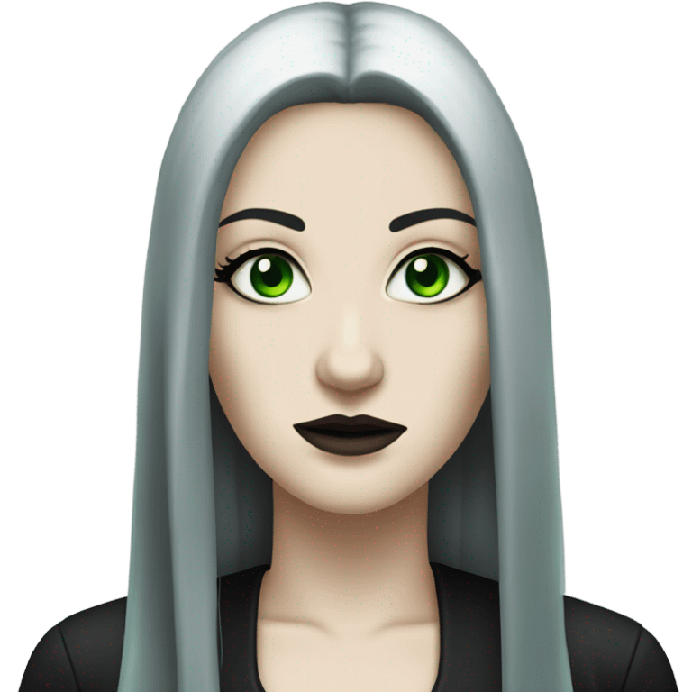 White goth woman with black hair and green eyes emoji