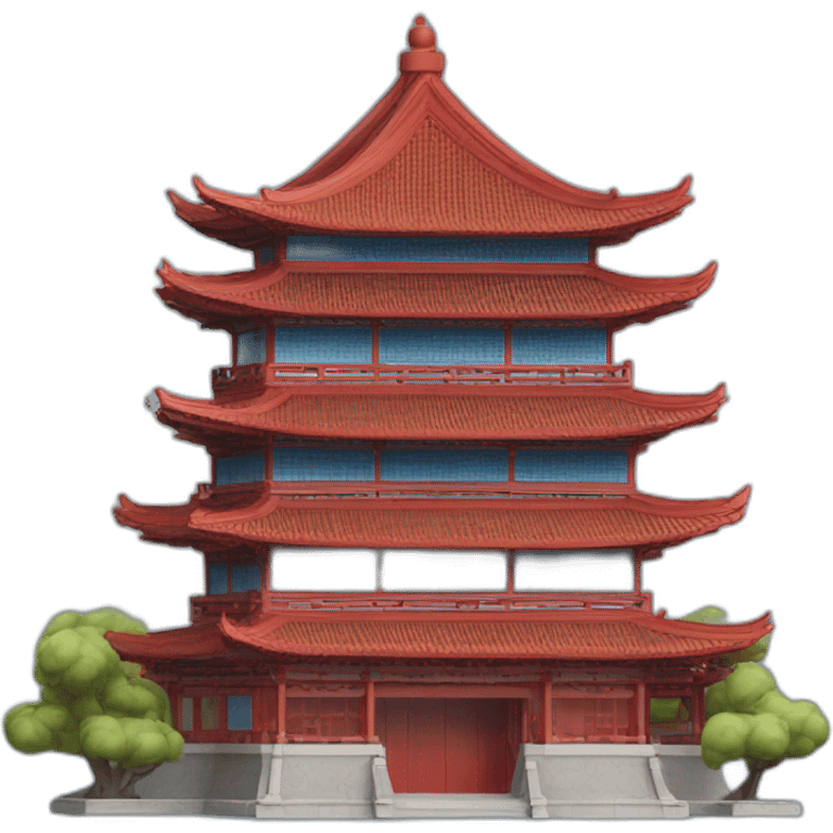 A large Chinese-style building with a blue roof and red wooden structures emoji