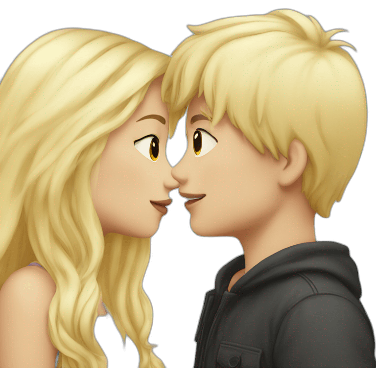 Boy blonde hair kissing girl black hair emoji