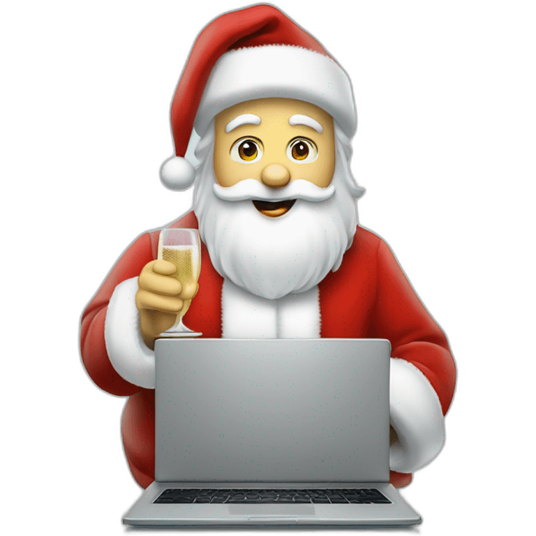 santa claus with laptop and champagne glas emoji