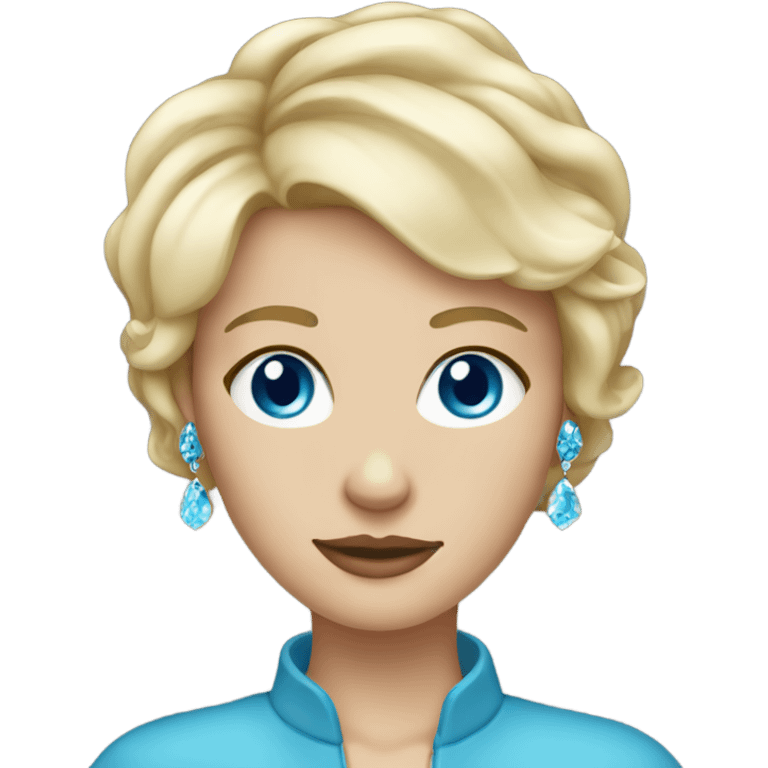 short haired blonde white woman with blue eyes wearing jewelerry emoji