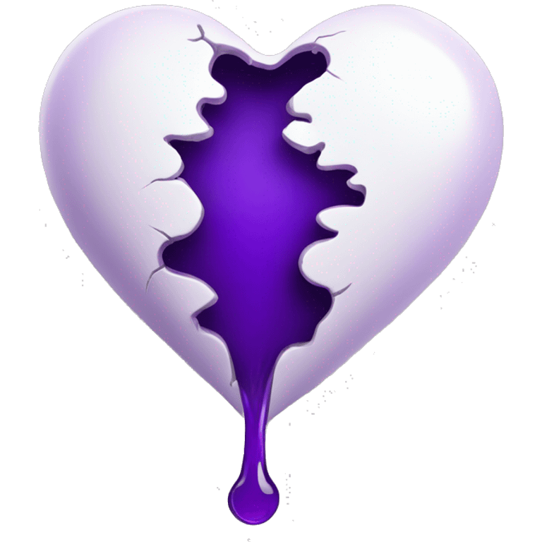 White heart cracked open leaking purple liquid emoji