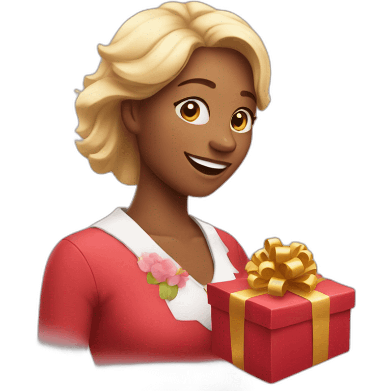 happy woman opening gift love emoji