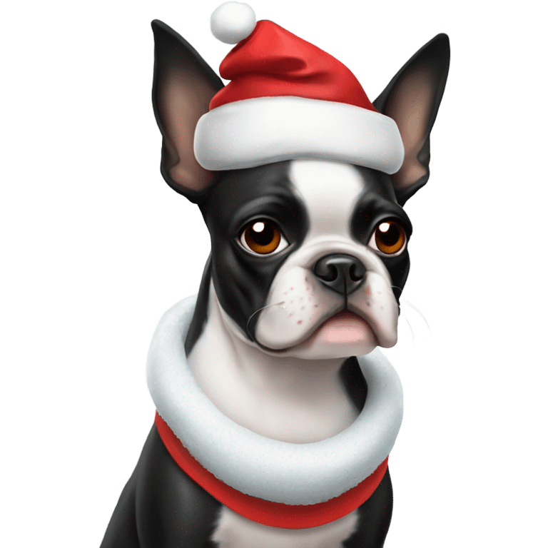 Boston terrier wearing Santa hat emoji