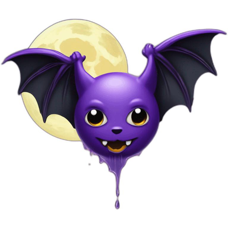 purple black vampire bat wings flying in front of large dripping crescent moon emoji