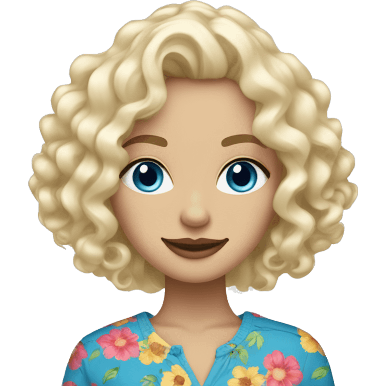 Women white blonde curly mid length hair blue eyes with shopping bags full of floral clothes emoji