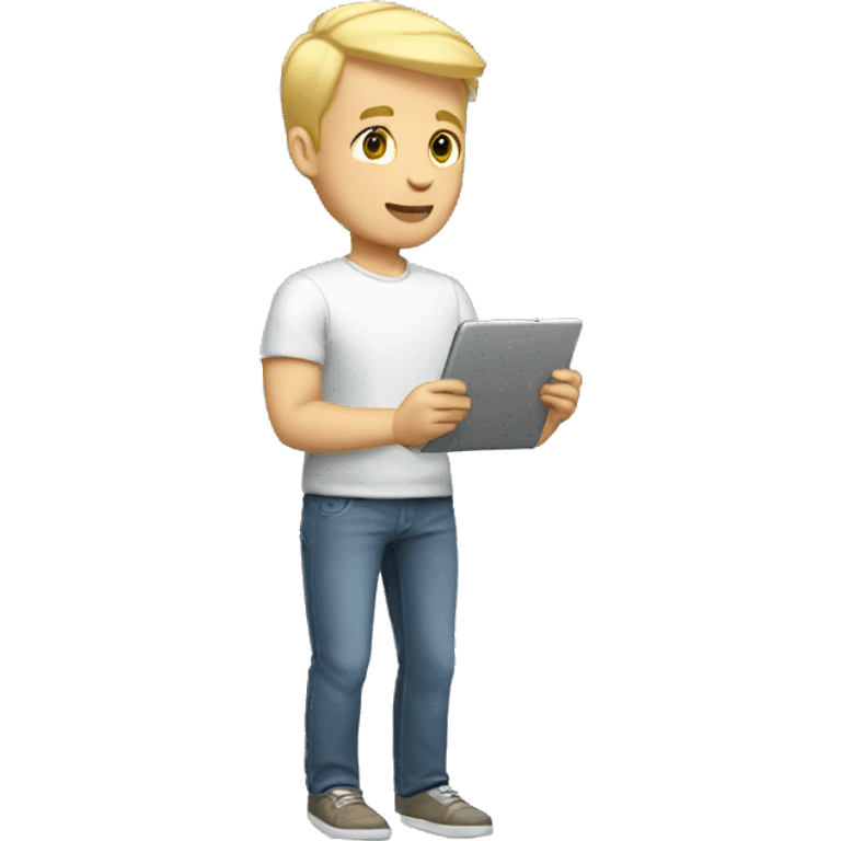 short blonde hair dad tall full body holding tablet emoji